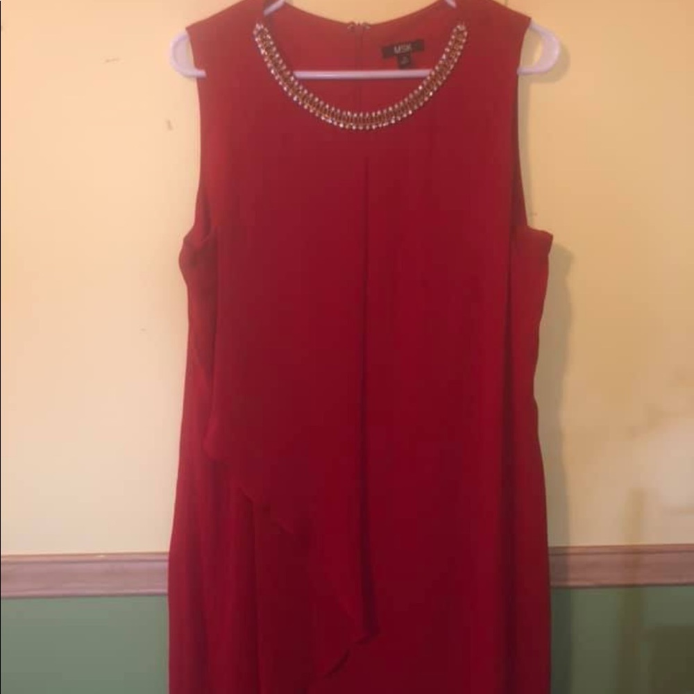 Red dress from Macy’s.
